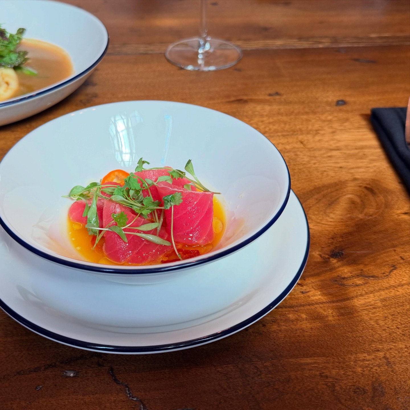 Crudo d’ahi at Hopfields in saffron orange broth